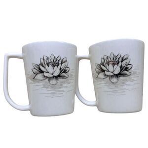 Deco Royal Lotus Flower Porcelain Mugs Set of 2 Black Floral Design